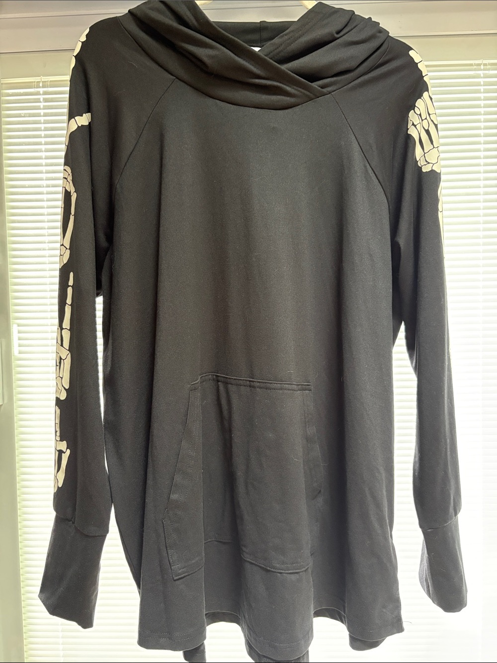 LuLaRoe Black Pullover Hoodie with LOVE in skeleton on sleeve